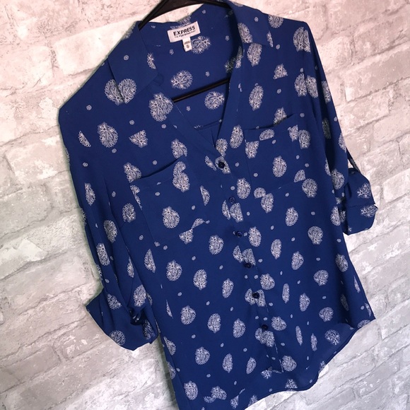 EXPRESS | Paisley roll sleeve Portofino Shirt - Picture 1 of 8